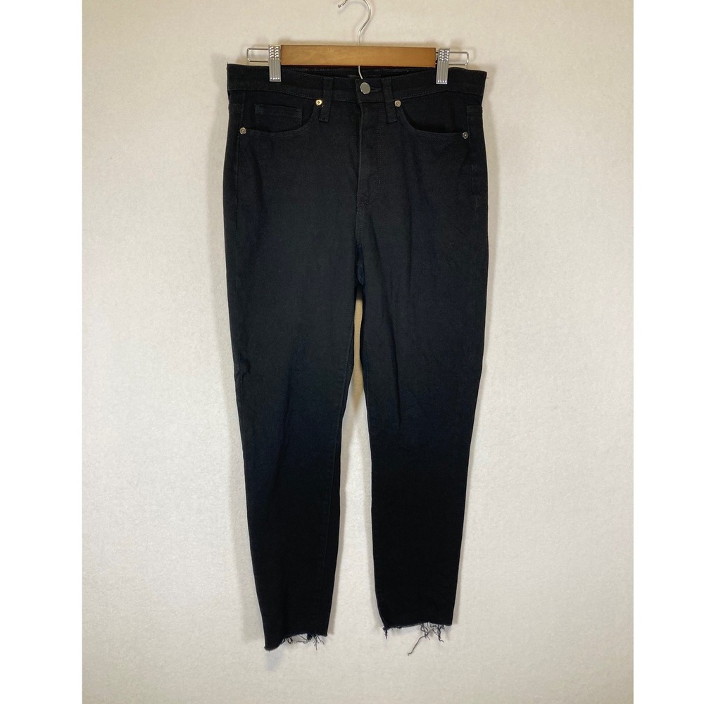 Edgy Banana Republic Women 29 Black High-Rise Skinny Premium Denim Raw Hem Jeans